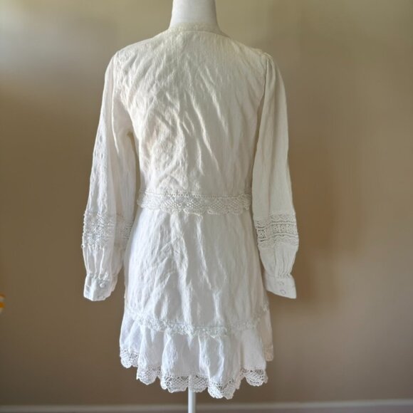 Anthropologie Button Front Mini Dress Lace Boho Women's Long Sleeve Dress Medium - Picture 4 of 8
